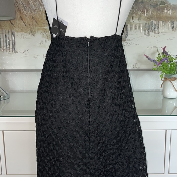 NWT Topshop Black Lace Asymmetrical Dress With Plunge Neckline - Picture 9 of 14
